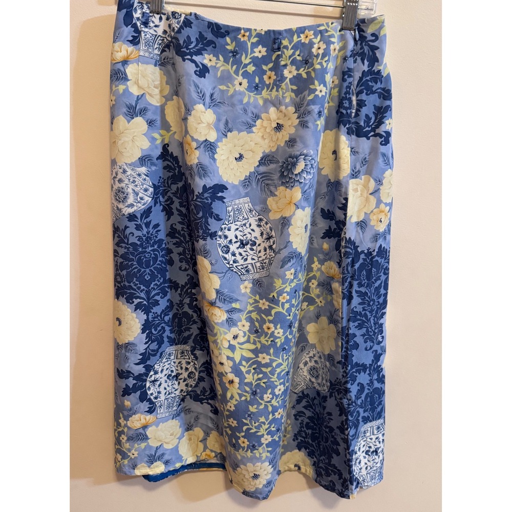 Talbots Cottagecore Blue Floral Chinoiserie Porcelain Vase Midi Skirt 10Petite